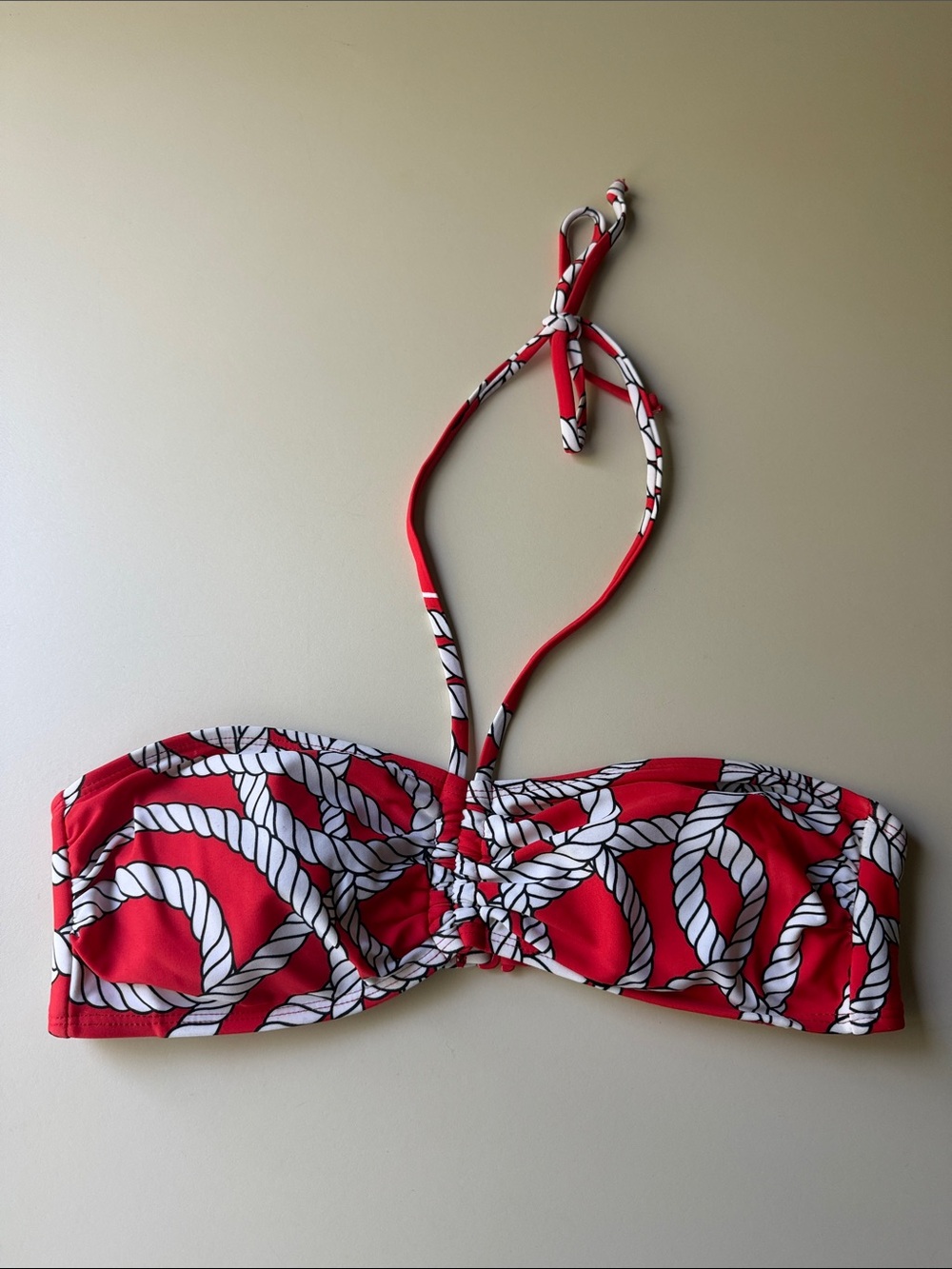 Old Navy Tie Neck Bandeau Bikini Top Red Nautical Rope Print